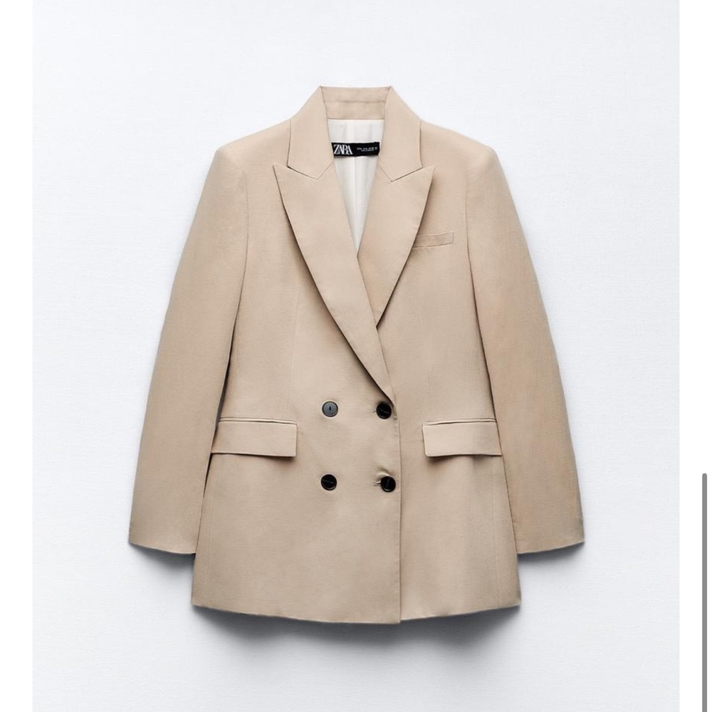 Zara LINEN BLEND DOUBLE BREASTED BLAZER
